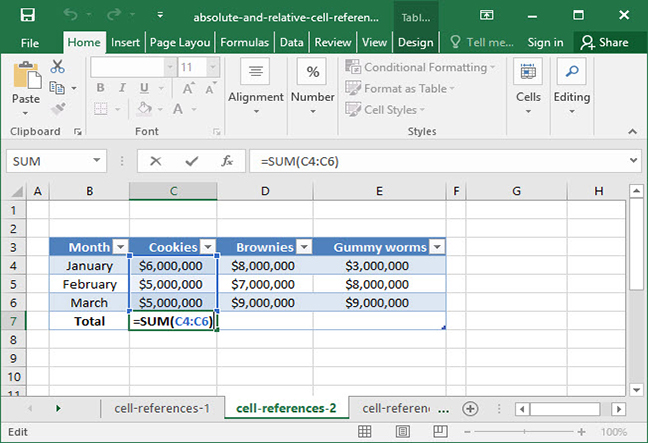 Sum of sales using a relative reference