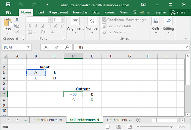 Relative reference on all cells