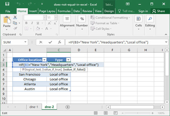 does not equal symbol in libre office