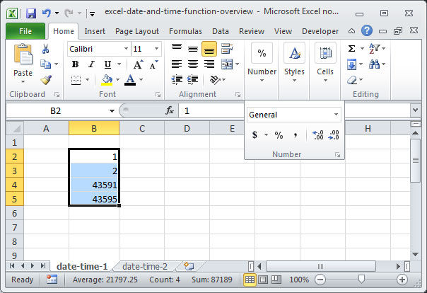 Dates formatted as general numbers