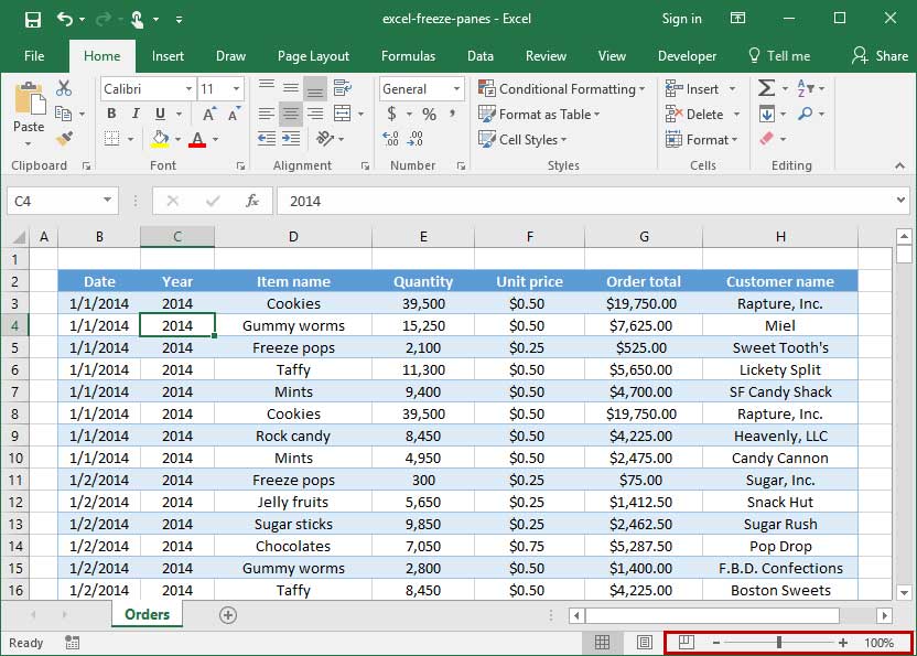 freeze panes excel