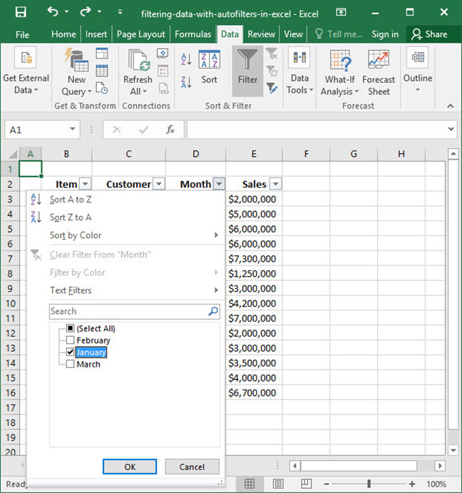 filter data in excel for mac