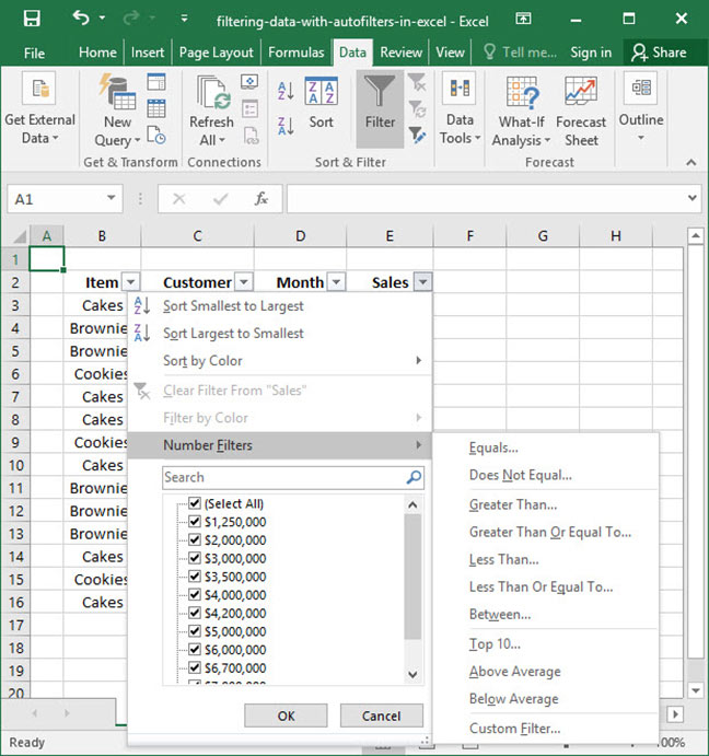 excel filter number option Filtering  Deskbright With  Data Autofilters in Excel