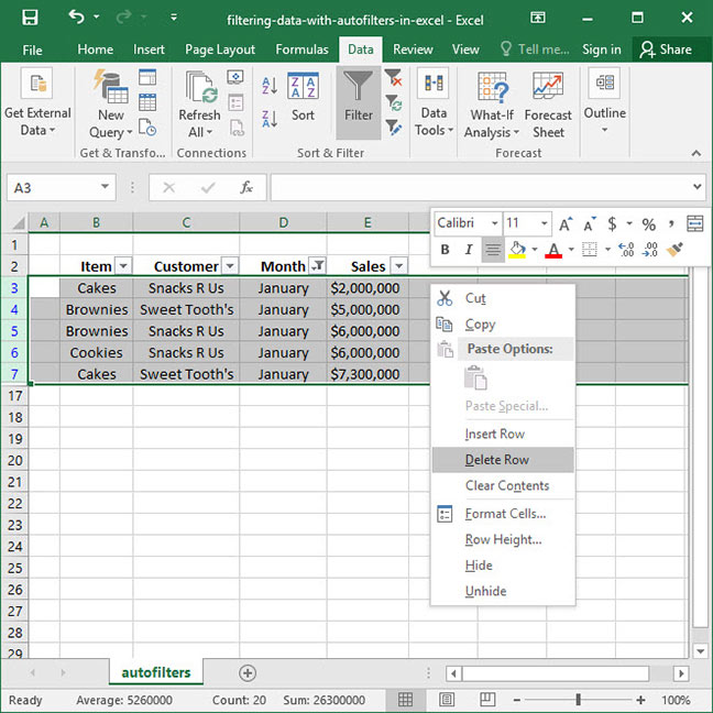 Deleting filtered rows