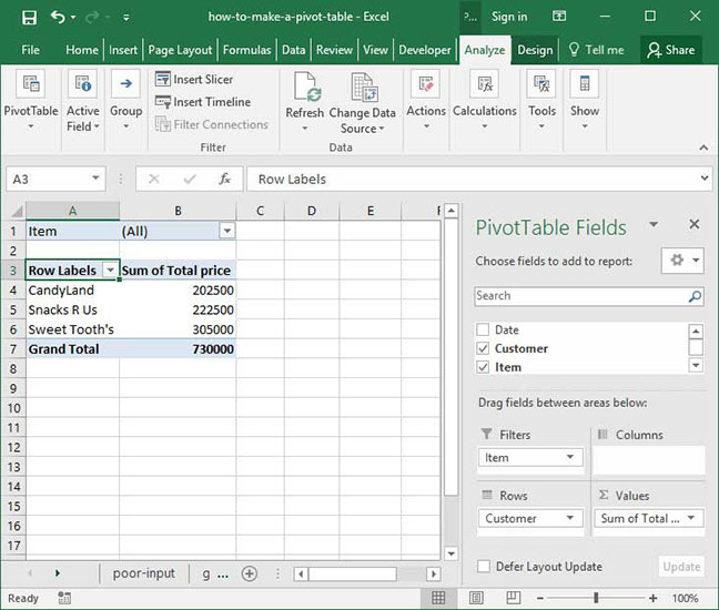 Pivot Table with a filter