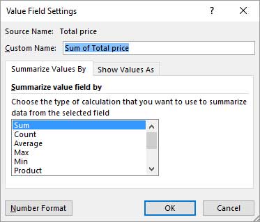 Value field setting dialogue