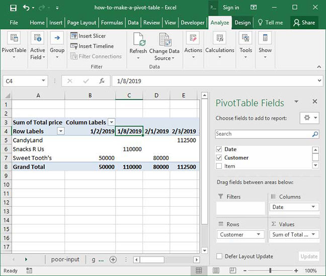 Showing dates in our Pivot Table