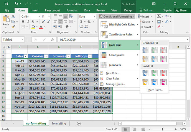 Data bars options