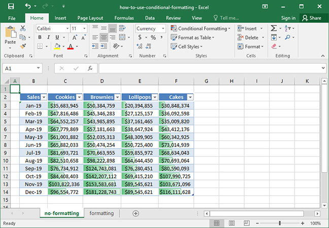 Sheet formatted with data bars