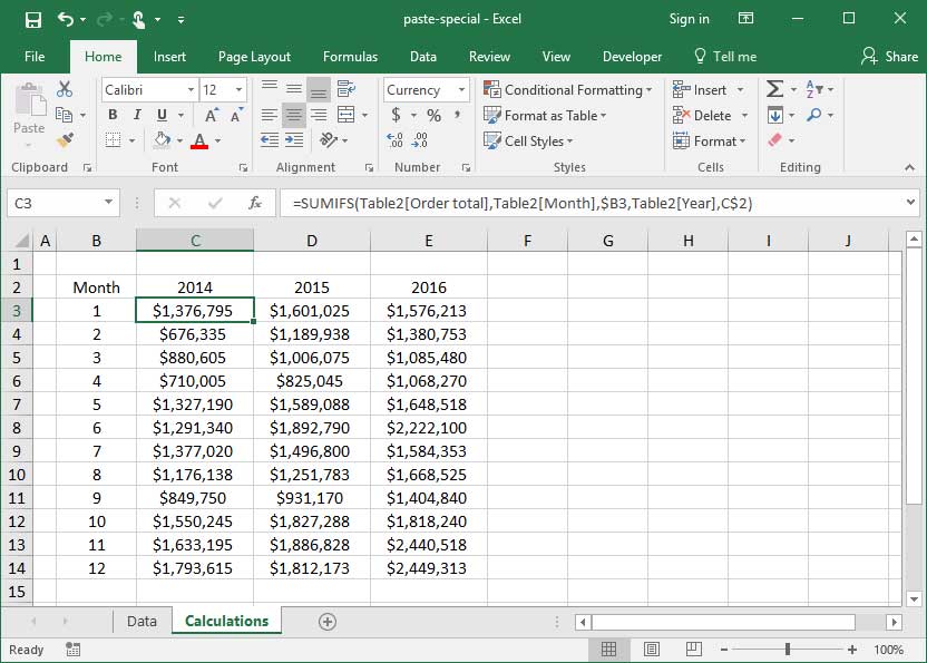 what are the different paste options in excel 2016