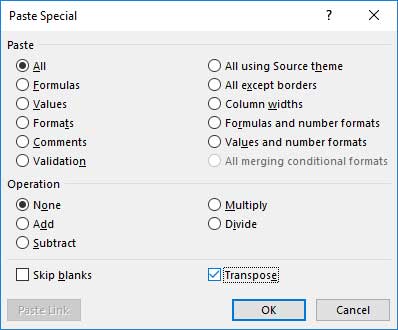 Selecting Transpose