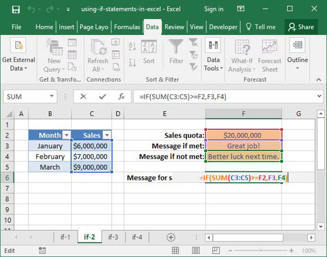 Using an if statement to determine sales quotas