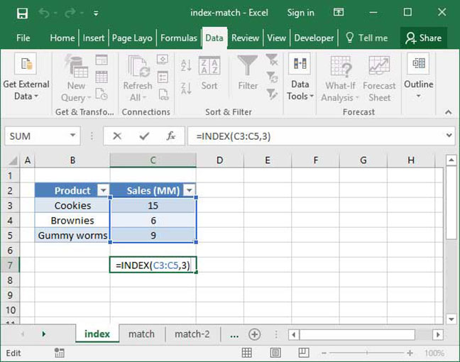 Simple INDEX function example