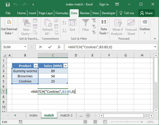 Basic MATCH formula example