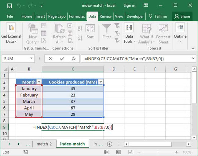 The INDEX MATCH formula combined