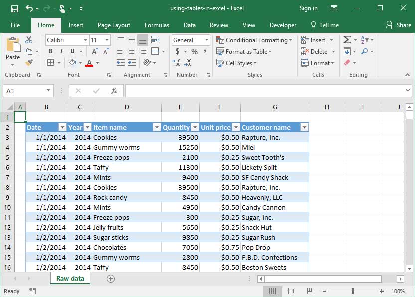 What is the table function in excel