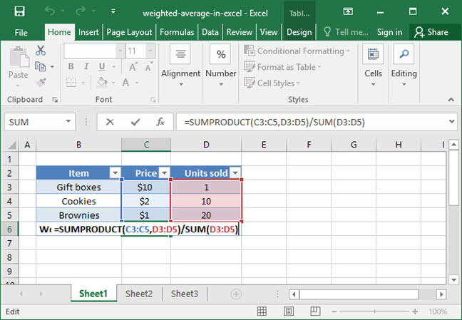 calculate weighted average of percentages