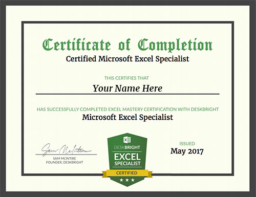 excel online courses with certificates