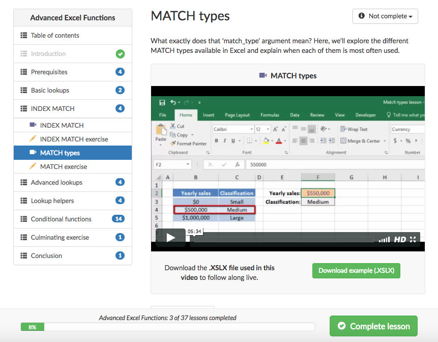 Excel mastery program screenshot